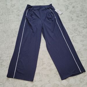 Apana Navy Wide-Leg Pants with White Accents